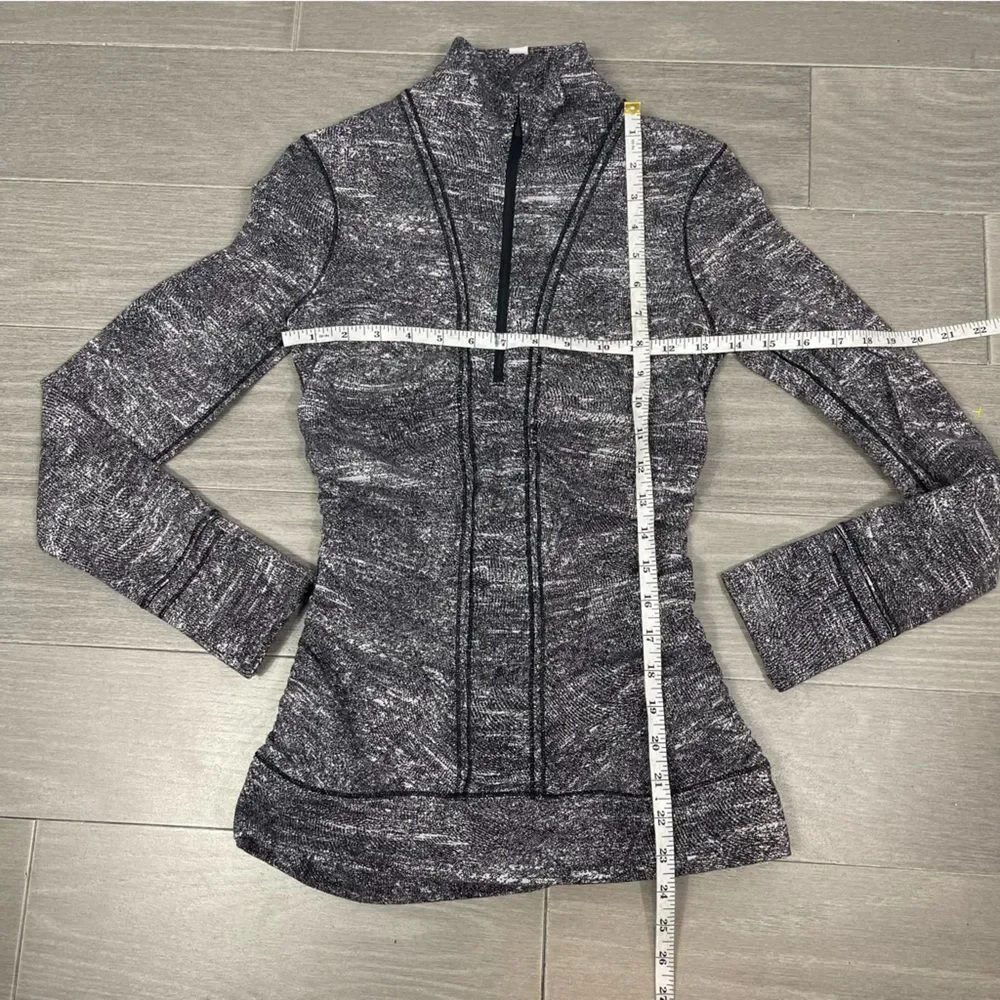 Lululemon Cypress Kiss 1/2 Zip Rush Jacquard Black White Run Yoga Thumbholes 4